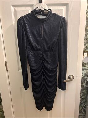 DO+BE Shimmery Navy Ruched Long-Sleeve Dress